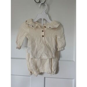 Snug Baby 0-3M Cream Muslin Cotton Embroidered Collar Top and Bloomers Set